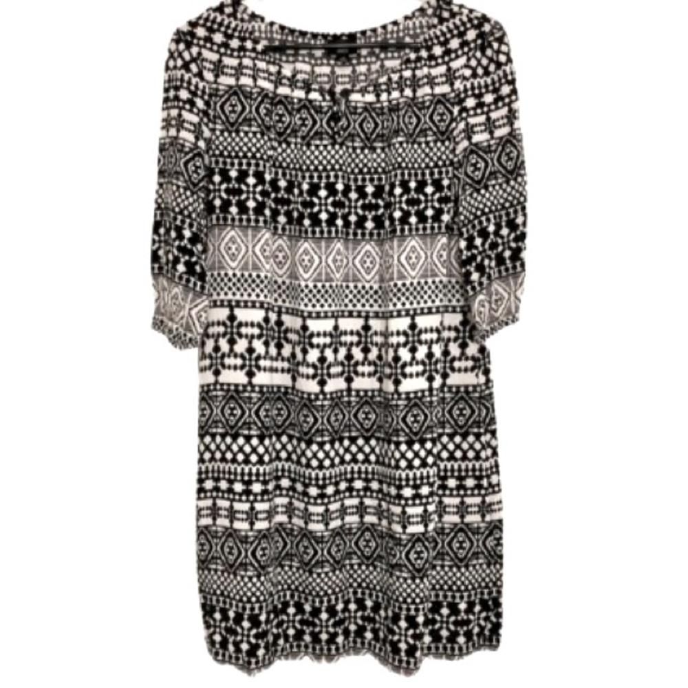 Mossimo Black & White Aztec Pattern Long Sleeve Boat Neck Dress - Size M - Picture 2 of 9